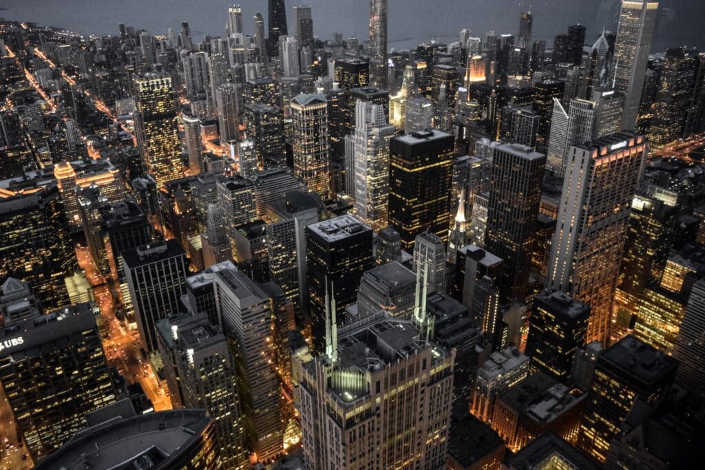 Skyline bei Nacht in einer Amerikanischen Großstadt
